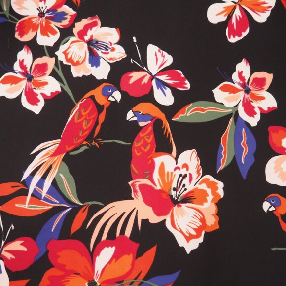 !! NWT New York & Company Black Floral Parrot Bird Tropical Print Long Sleeve - Picture 3 of 5